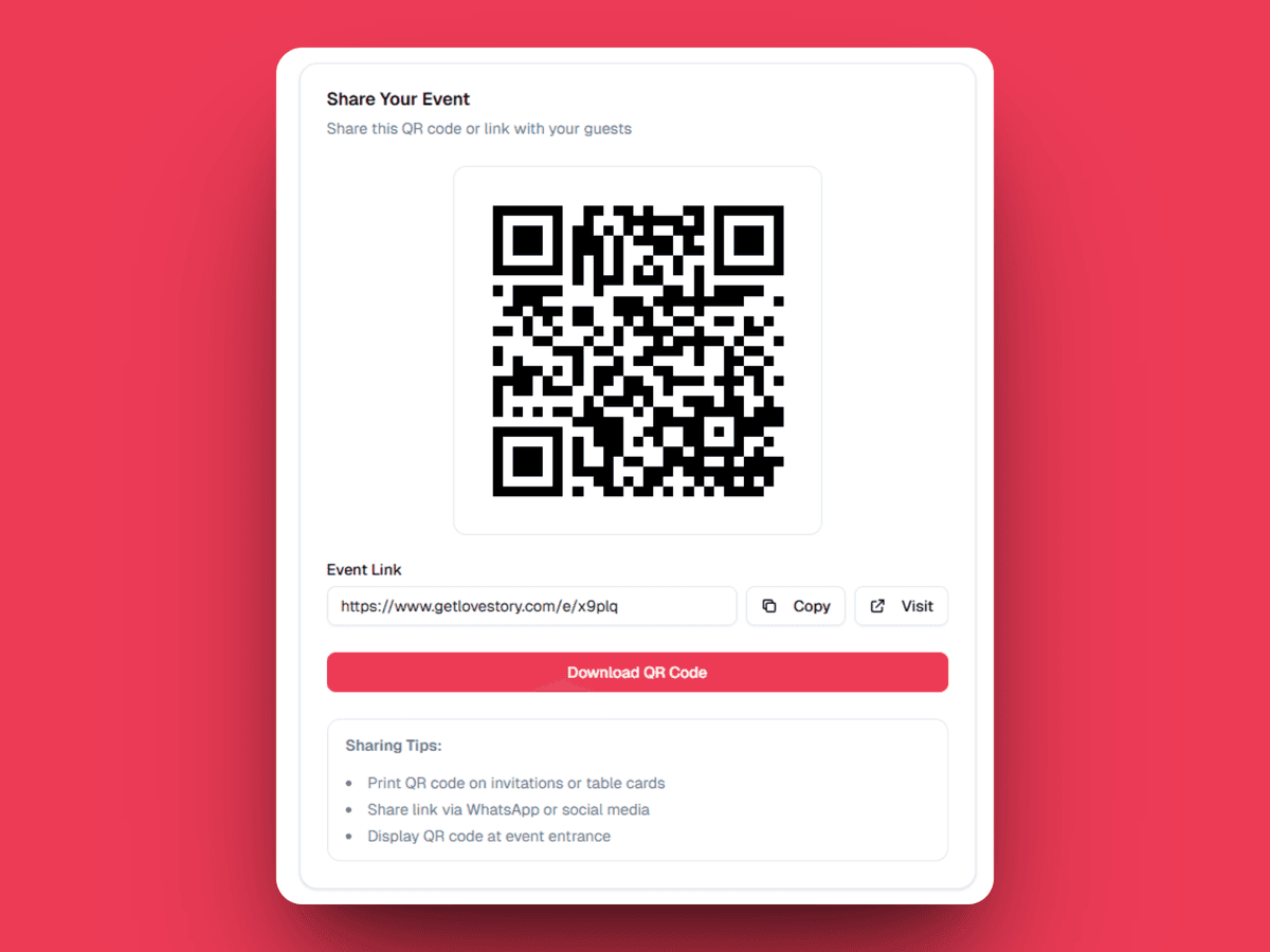 Share your event with QR code and link